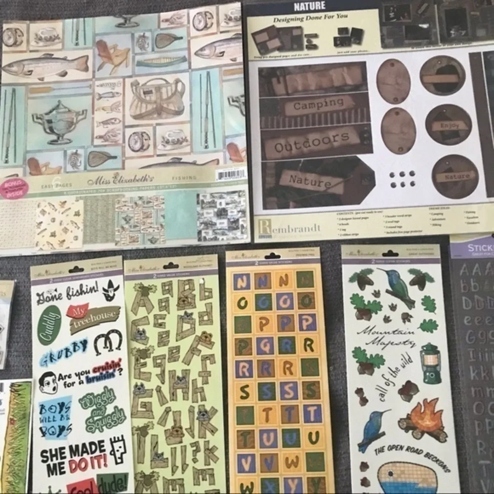 Miss Elizabeth’s Scrapbook Paper & Sticker Bundle. 13 items Adventure theme NWOT